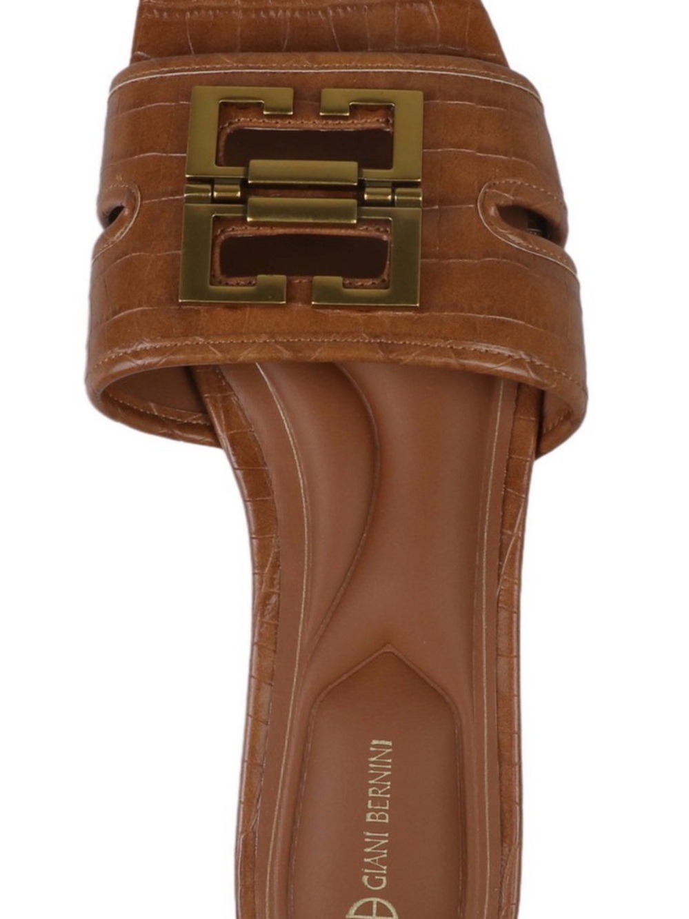 Giani Bernini Cognac Croc-Embossed Slide with Gold Hardware